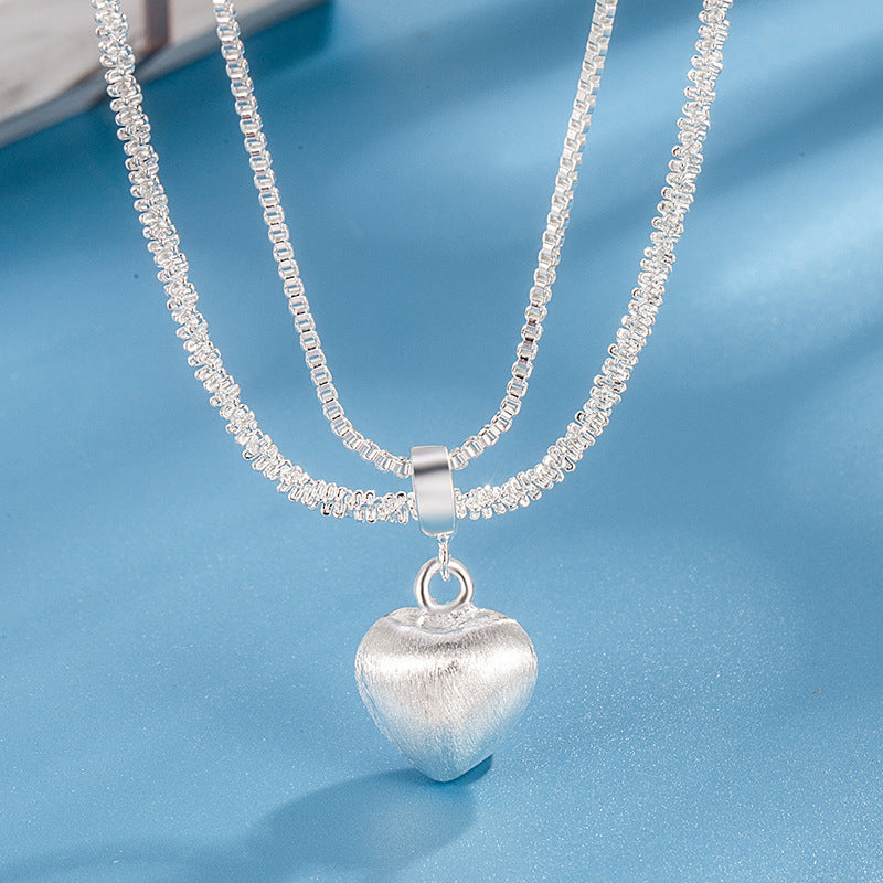 Double Layer Brushed Heart Pendant Necklace For Women High-end Feel Light Luxury Necklace Collarbone Chain Fashion Jewelry