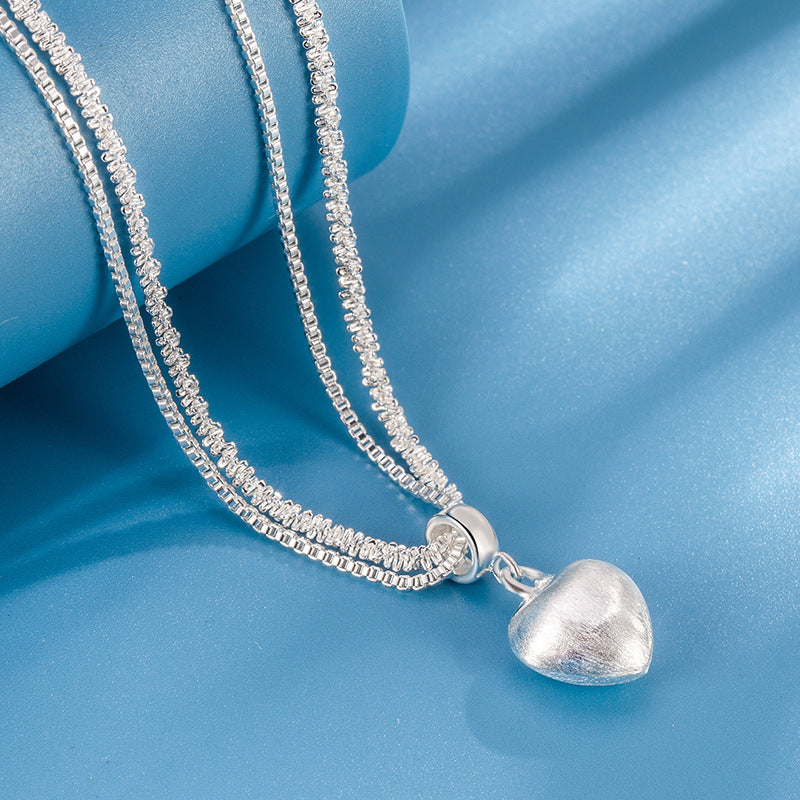 Double Layer Brushed Heart Pendant Necklace For Women High-end Feel Light Luxury Necklace Collarbone Chain Fashion Jewelry