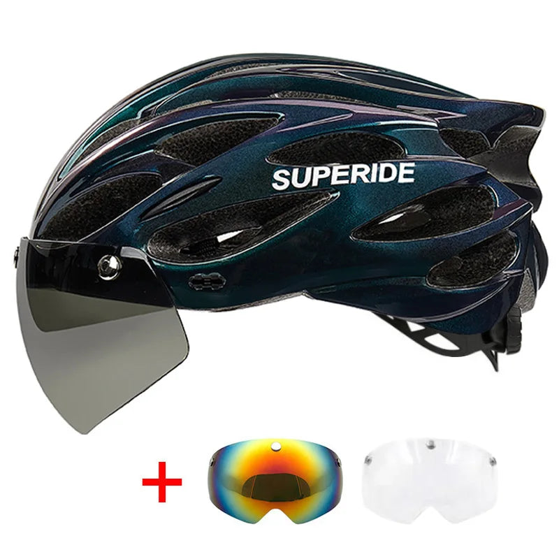 SUPERIDE Men Women Cycling Helmet with Magnetic Goggles & Sun Visor Sports Ultralight Road Bike MTB Bicycle Helmet