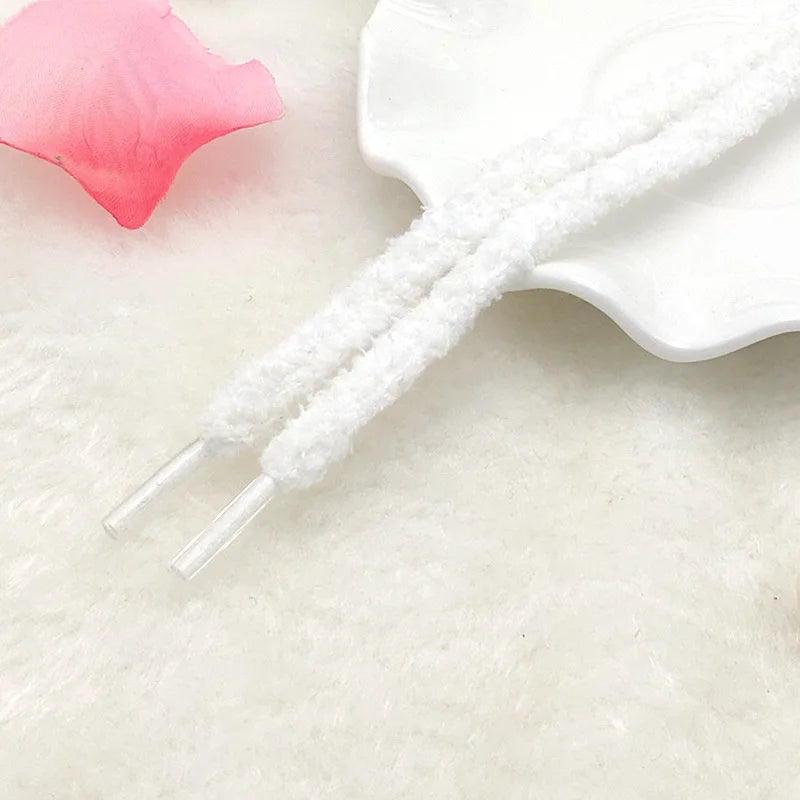 1 Pair New Cute Plush Sneakers Shoelaces Pink White Black Hairy Soft Laces For High-top Canvas Casual Flat Shoes Strings