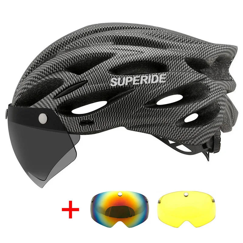 SUPERIDE Men Women Cycling Helmet with Magnetic Goggles & Sun Visor Sports Ultralight Road Bike MTB Bicycle Helmet