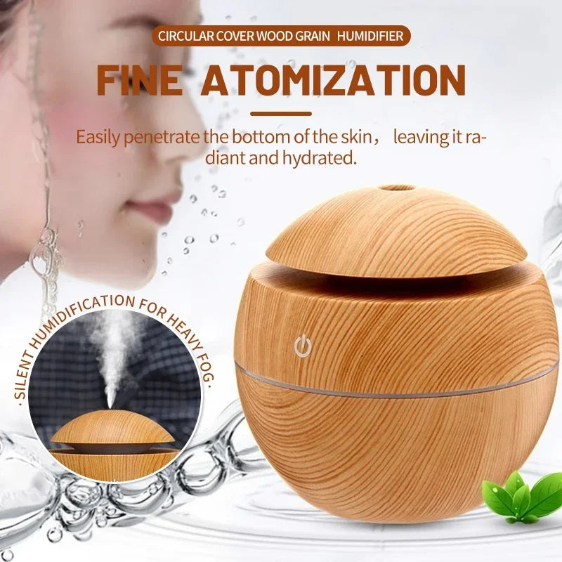 130ML Wooden Ultrasonic Electric Air Humidifier Home Aromatherapy Machine Essential Oil Aromatherapy Cold Mist