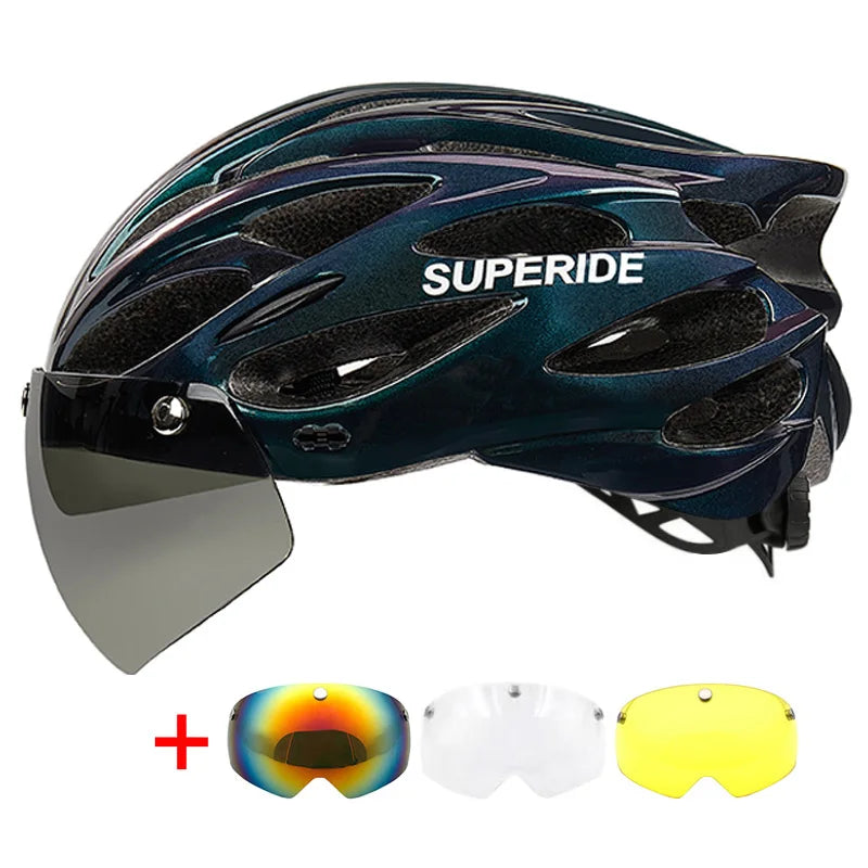 SUPERIDE Men Women Cycling Helmet with Magnetic Goggles & Sun Visor Sports Ultralight Road Bike MTB Bicycle Helmet