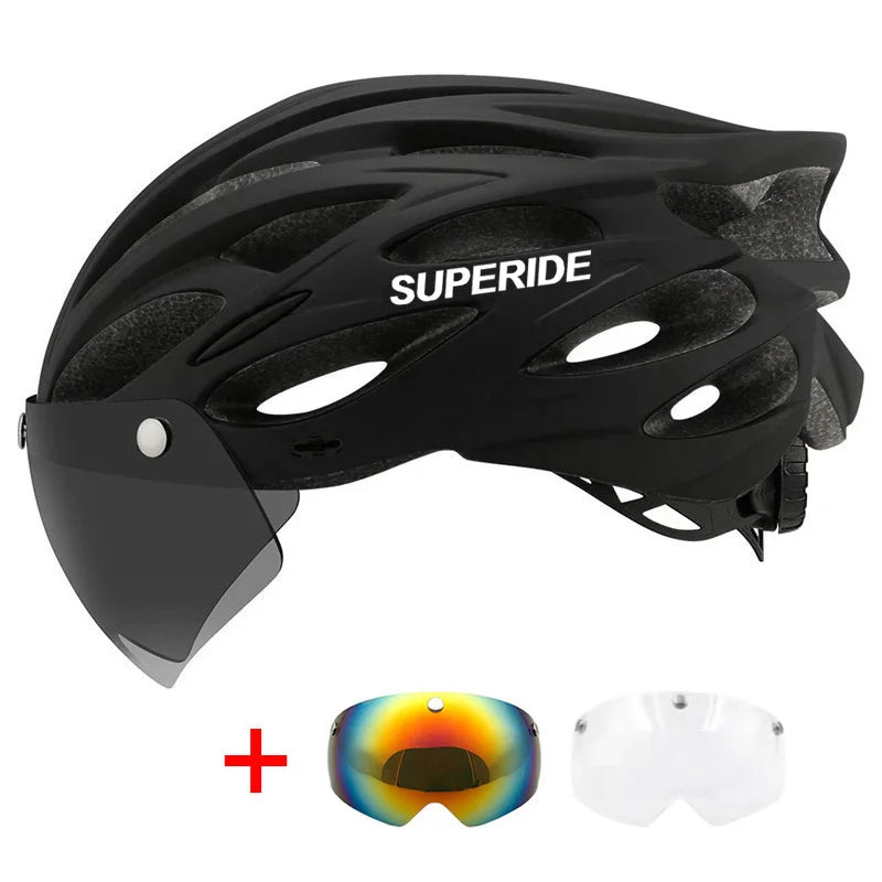 SUPERIDE Men Women Cycling Helmet with Magnetic Goggles & Sun Visor Sports Ultralight Road Bike MTB Bicycle Helmet