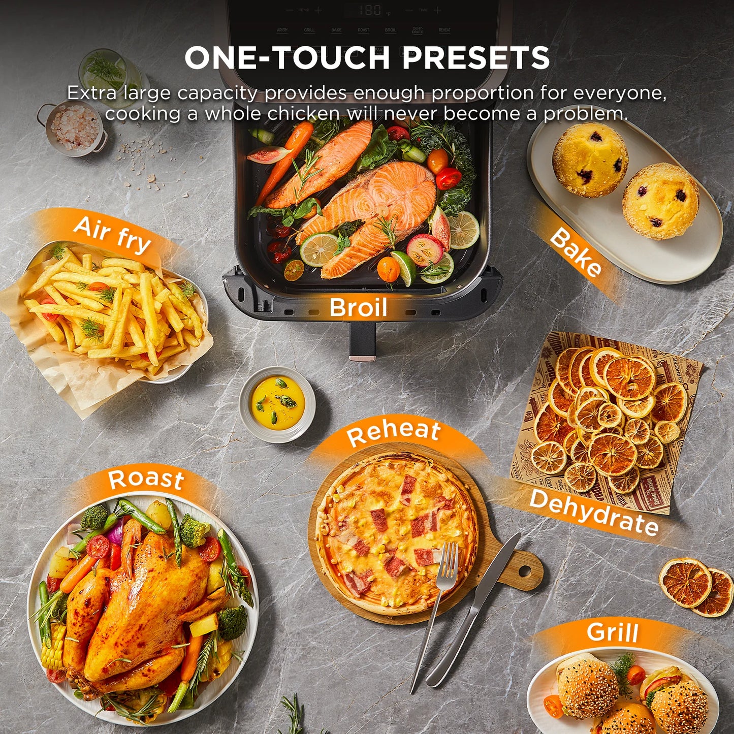Midea XXL Air Fryer 9 L, 8-in-1, Extra Wide Chambers, Max 200 °C, Fryer without Oil, Grilling, Baking, Roasting, MAD85F9BPK