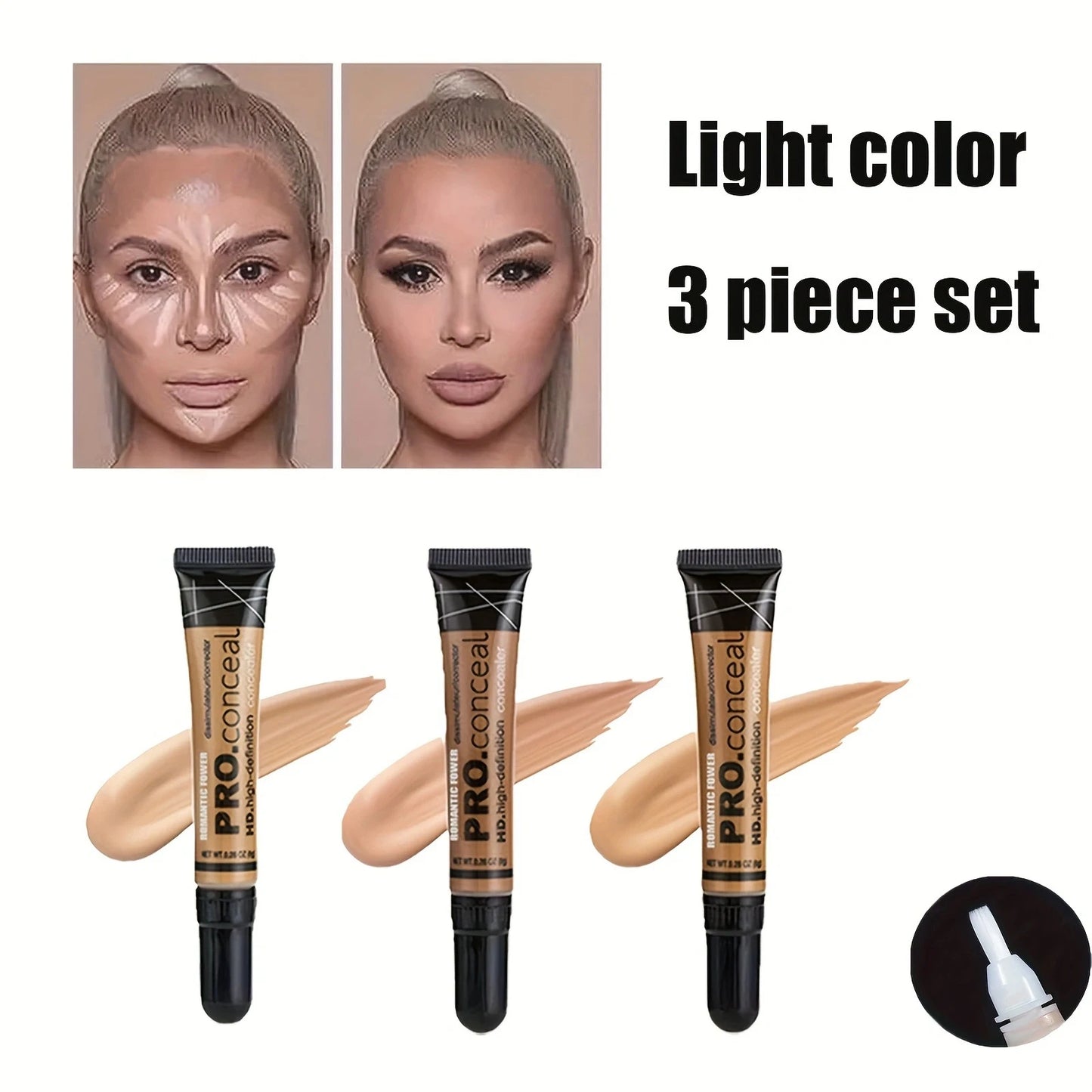 3-Color Matte Liquid Concealer Set for Eyes, Naturally Lightweight, Sweat-Proof, Fade-Free Coverup Makeup, Multi-Purpose Smooth