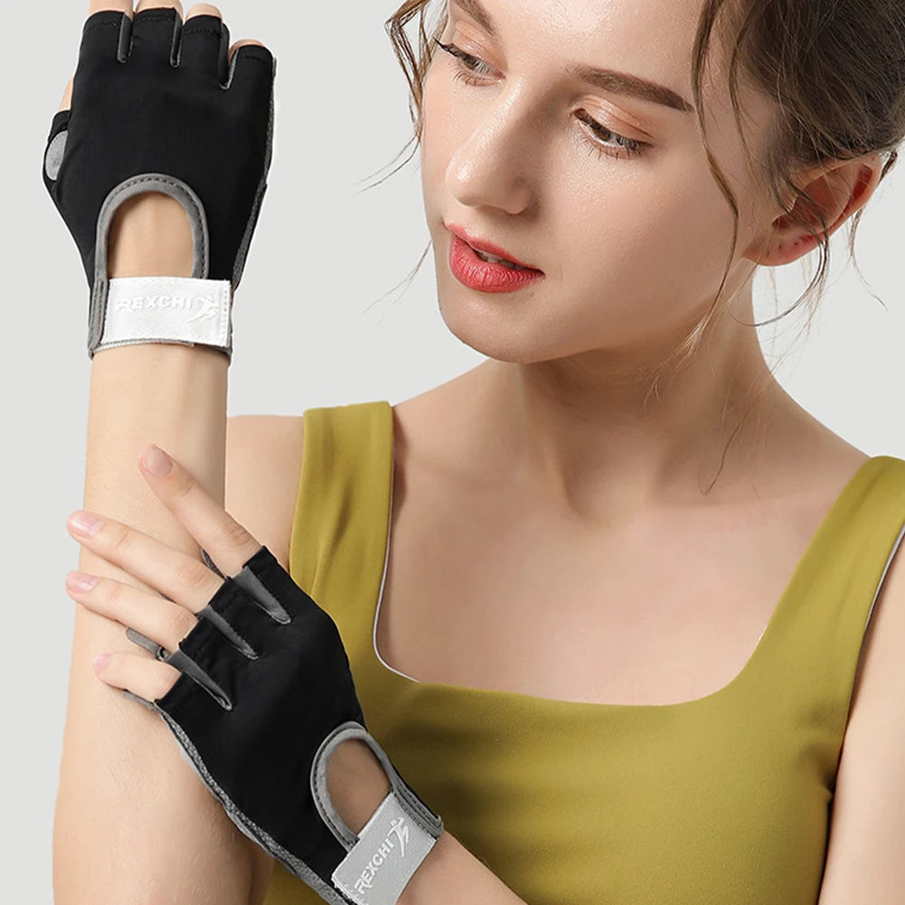Cycling Gloves Women Fitness Gloves Gym Weightlifting Yoga Bodybuilding Training Thin Breathable Non-slip Half Finger Gloves