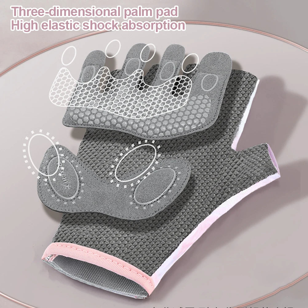 Cycling Gloves Women Fitness Gloves Gym Weightlifting Yoga Bodybuilding Training Thin Breathable Non-slip Half Finger Gloves