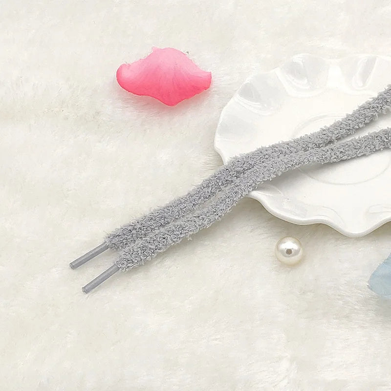 1 Pair New Cute Plush Sneakers Shoelaces Pink White Black Hairy Soft Laces For High-top Canvas Casual Flat Shoes Strings