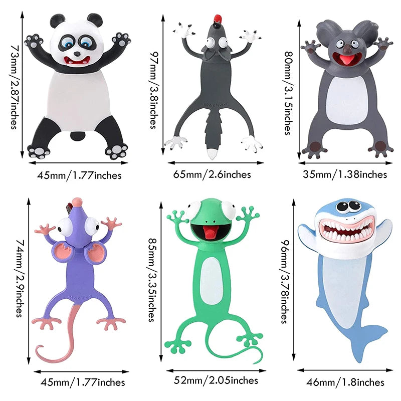 Cartoon Animal Bookmarks PVC 3D Stereo Wacky Book Markers Student Stationery Gifts Party Gift