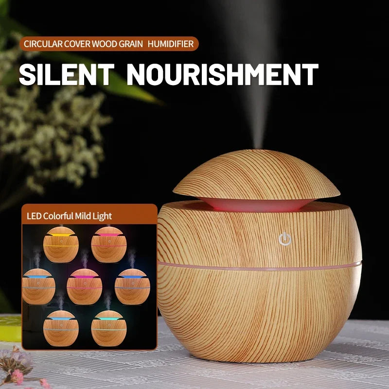 130ML Wooden Ultrasonic Electric Air Humidifier Home Aromatherapy Machine Essential Oil Aromatherapy Cold Mist