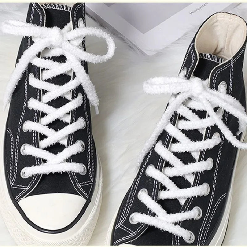 1 Pair New Cute Plush Sneakers Shoelaces Pink White Black Hairy Soft Laces For High-top Canvas Casual Flat Shoes Strings