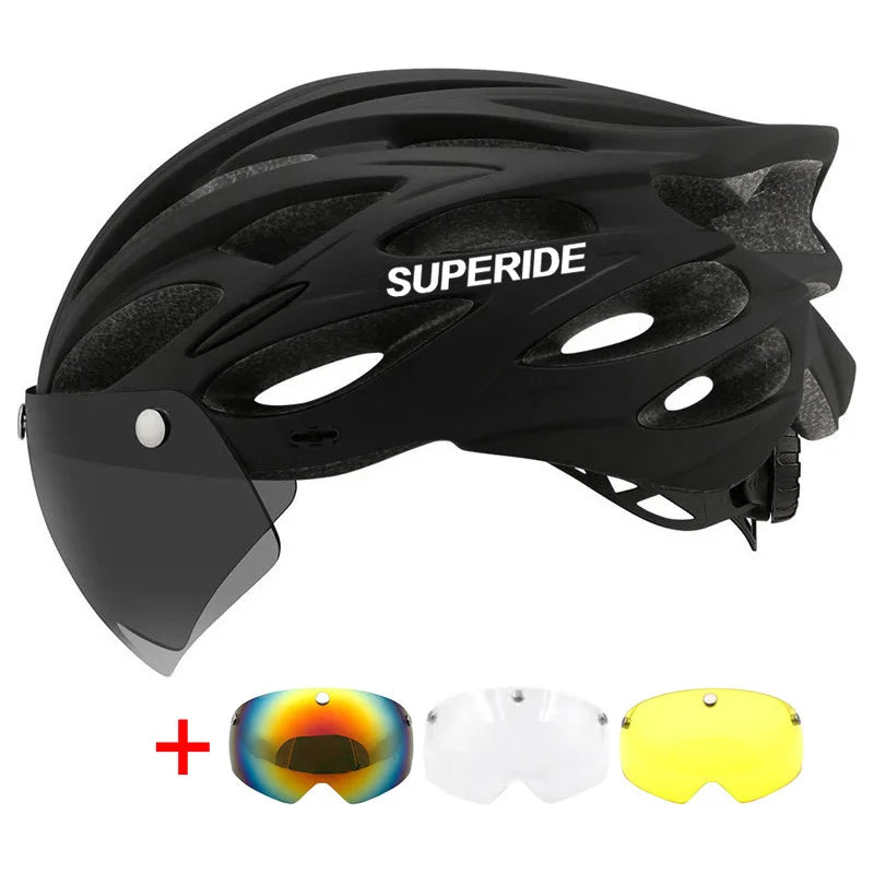 SUPERIDE Men Women Cycling Helmet with Magnetic Goggles & Sun Visor Sports Ultralight Road Bike MTB Bicycle Helmet