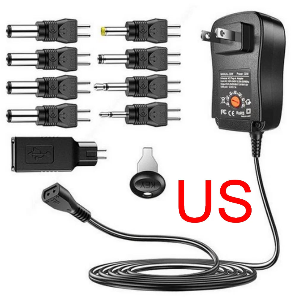 30W Universal Adjustable Power Adapter Charger AC To DC Plug 3V 4.5V 5V 6V 7.5V 9V 12V 2A 2.5A 2500mA Reverse polarity