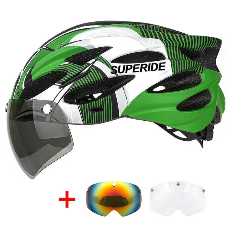 SUPERIDE Men Women Cycling Helmet with Magnetic Goggles & Sun Visor Sports Ultralight Road Bike MTB Bicycle Helmet