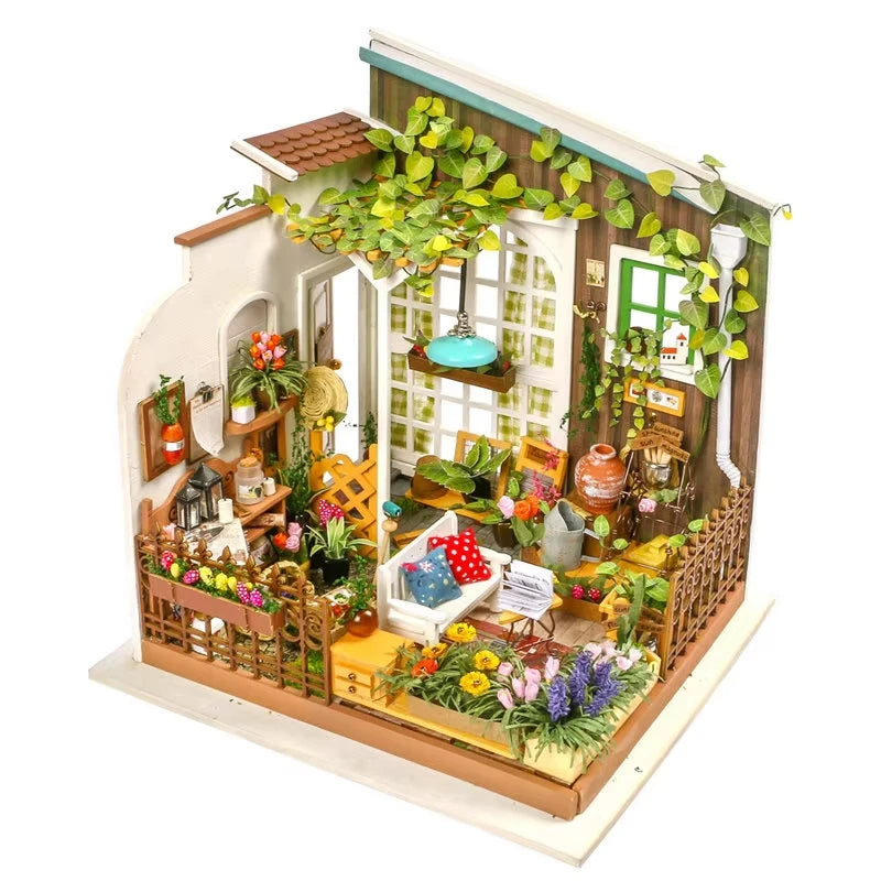 Robotime DIY Doll House with Furniture Children Adult Green Miniature Dollhouse Wooden Kits Assemble Toy Xmas Brithday Gifts