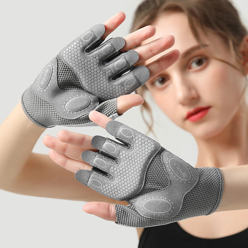 Cycling Gloves Women Fitness Gloves Gym Weightlifting Yoga Bodybuilding Training Thin Breathable Non-slip Half Finger Gloves
