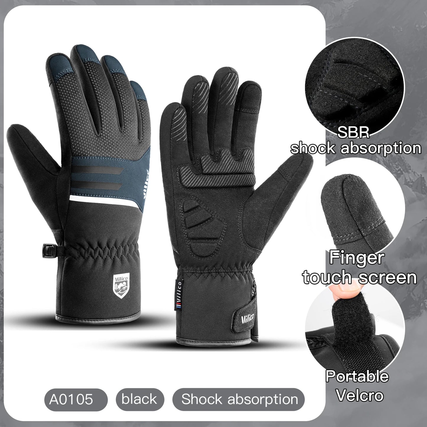 Black Winter Warm Full Waterproof Fingers Cycling Outdoor Sports Running Motorcycle Snowboard Touch Screen Fleece Skiing Gloves