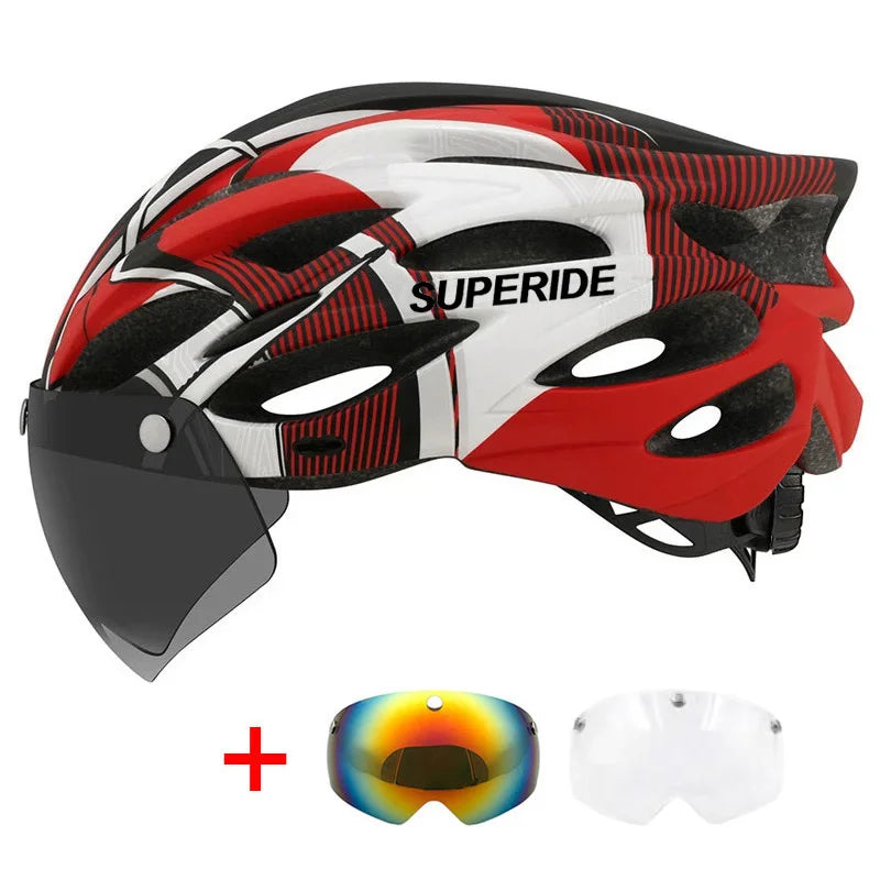 SUPERIDE Men Women Cycling Helmet with Magnetic Goggles & Sun Visor Sports Ultralight Road Bike MTB Bicycle Helmet