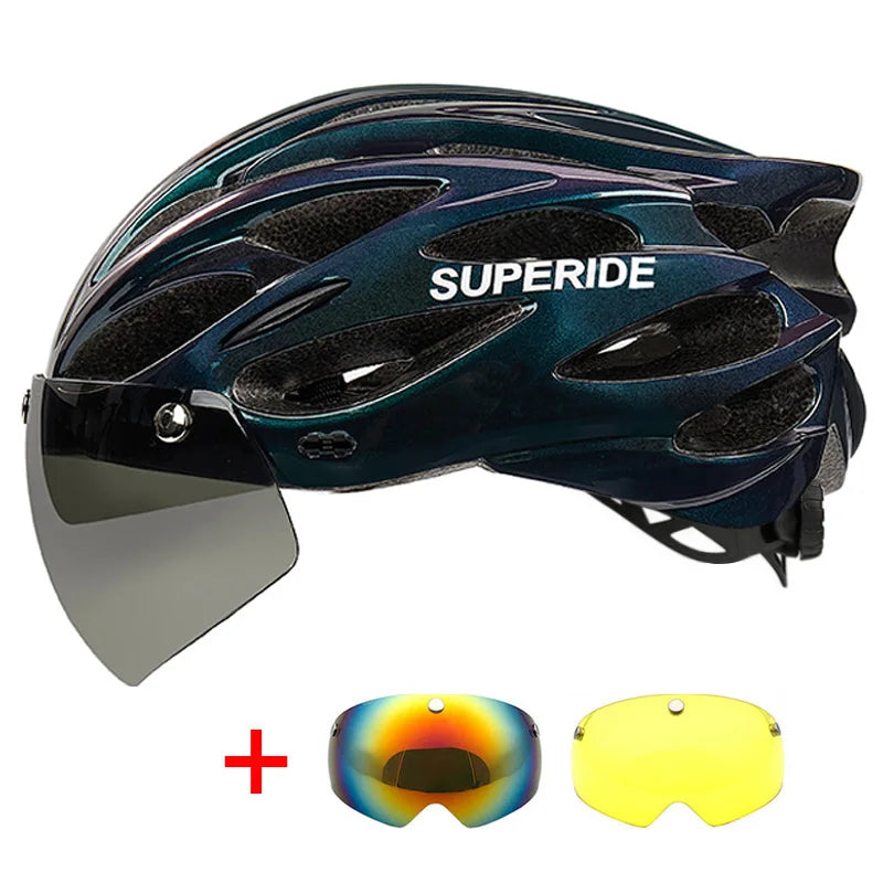 SUPERIDE Men Women Cycling Helmet with Magnetic Goggles & Sun Visor Sports Ultralight Road Bike MTB Bicycle Helmet