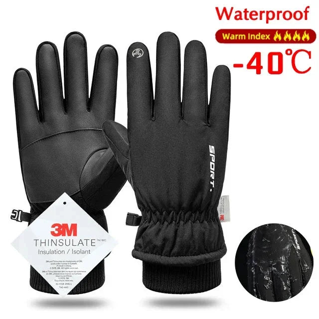 Men Winter Waterproof Cycling Gloves Outdoor Sports Running Motorcycle Ski Touch Screen Fleece Gloves Non-slip Warm Full Fingers