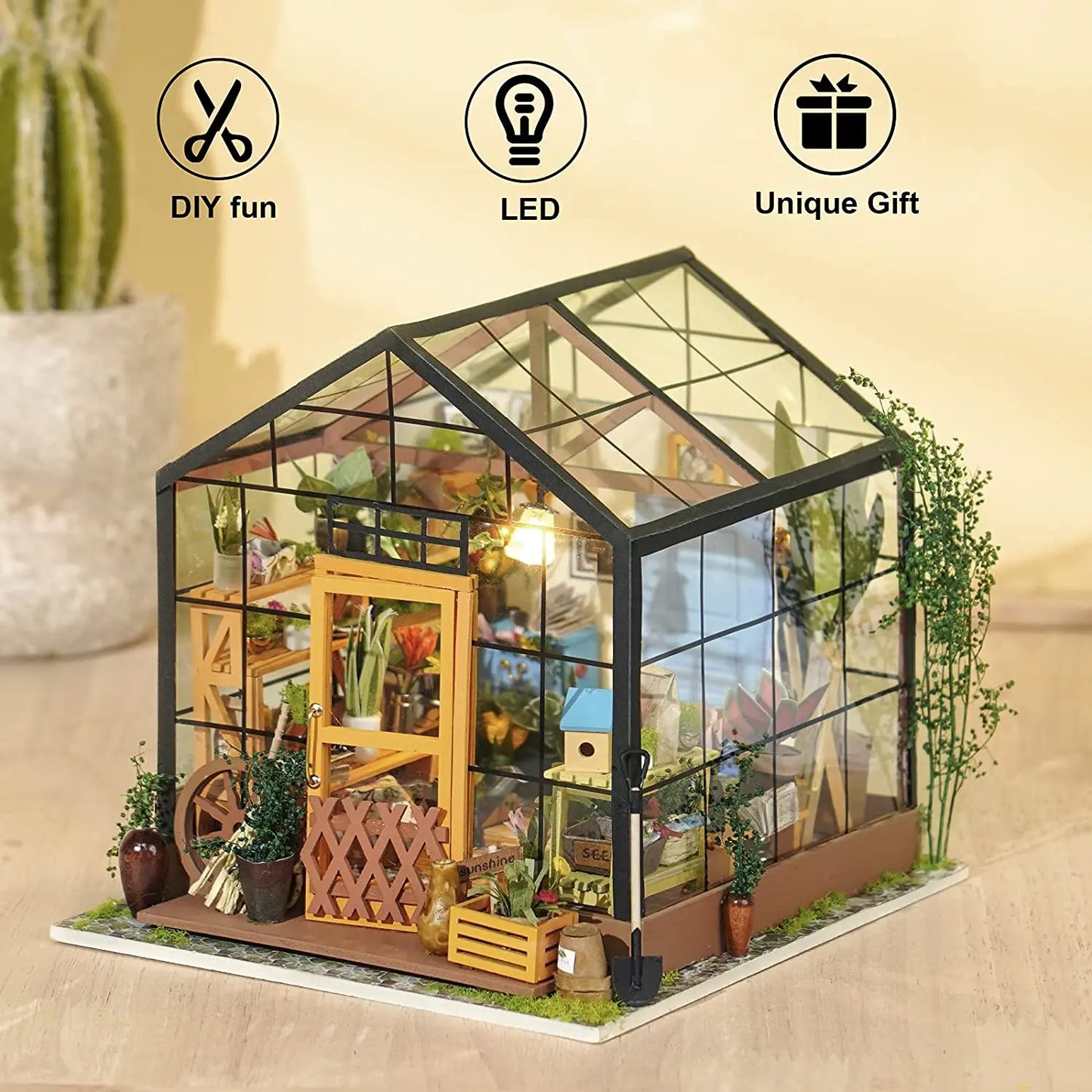 Robotime DIY Doll House with Furniture Children Adult Green Miniature Dollhouse Wooden Kits Assemble Toy Xmas Brithday Gifts