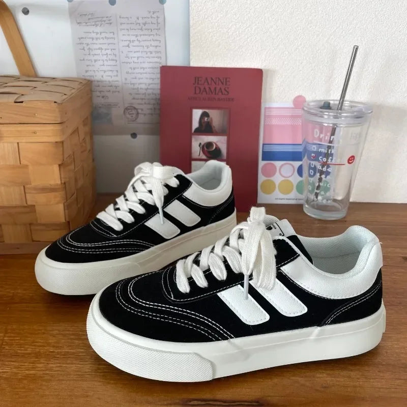 Autumn New Style Red Thick Sole Canvas Shoes Leisure Fashion Women's Shoes Simple Increase Height Lace Up Women's Shoes