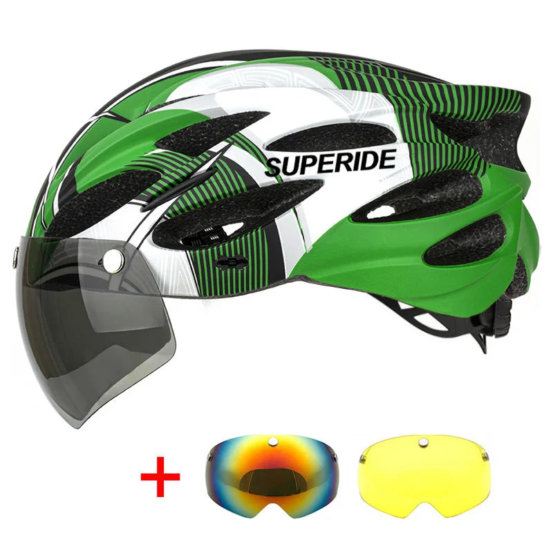 SUPERIDE Men Women Cycling Helmet with Magnetic Goggles & Sun Visor Sports Ultralight Road Bike MTB Bicycle Helmet