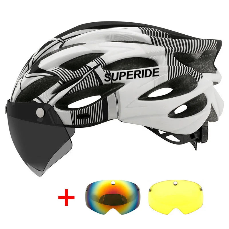 SUPERIDE Men Women Cycling Helmet with Magnetic Goggles & Sun Visor Sports Ultralight Road Bike MTB Bicycle Helmet