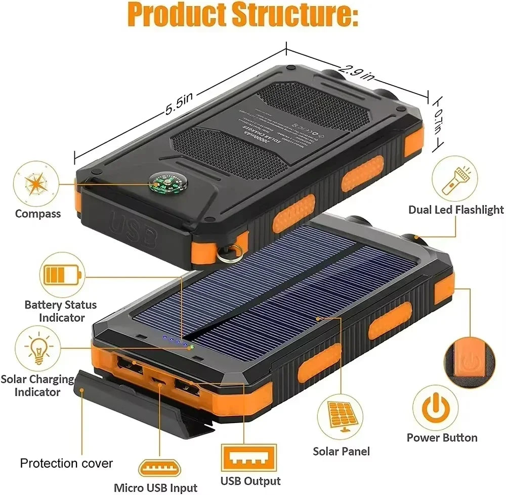 Xiaomi Solar Power Bank 200000mAh Portable Charging Poverbank External Battery Charger Strong Light LDE Light for iphone samsung