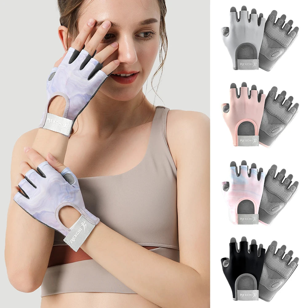 Cycling Gloves Women Fitness Gloves Gym Weightlifting Yoga Bodybuilding Training Thin Breathable Non-slip Half Finger Gloves