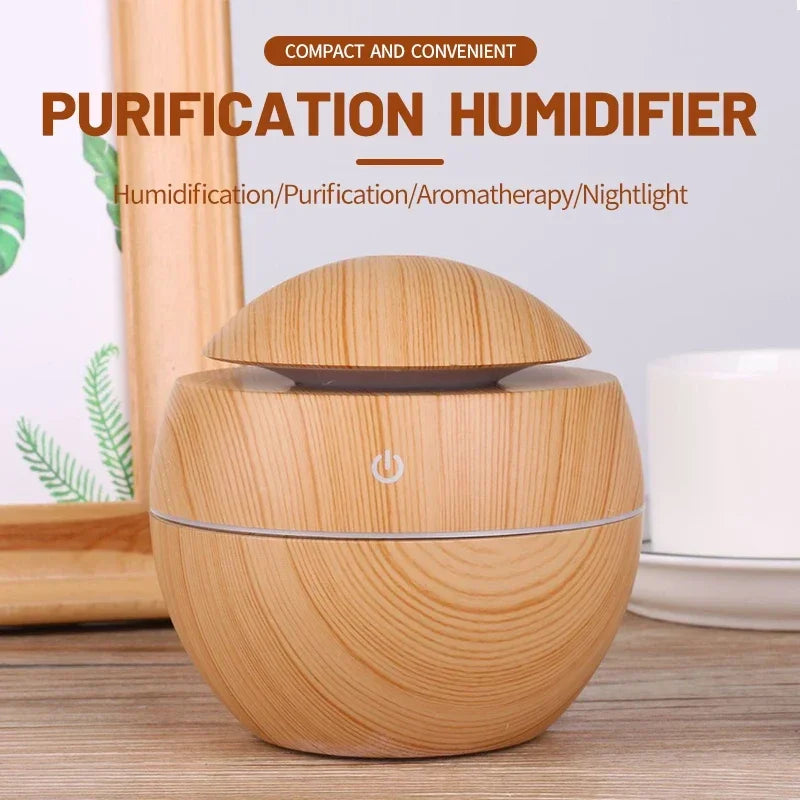 130ML Wooden Ultrasonic Electric Air Humidifier Home Aromatherapy Machine Essential Oil Aromatherapy Cold Mist
