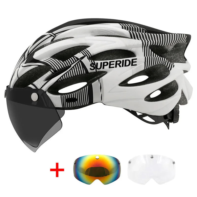 SUPERIDE Men Women Cycling Helmet with Magnetic Goggles & Sun Visor Sports Ultralight Road Bike MTB Bicycle Helmet