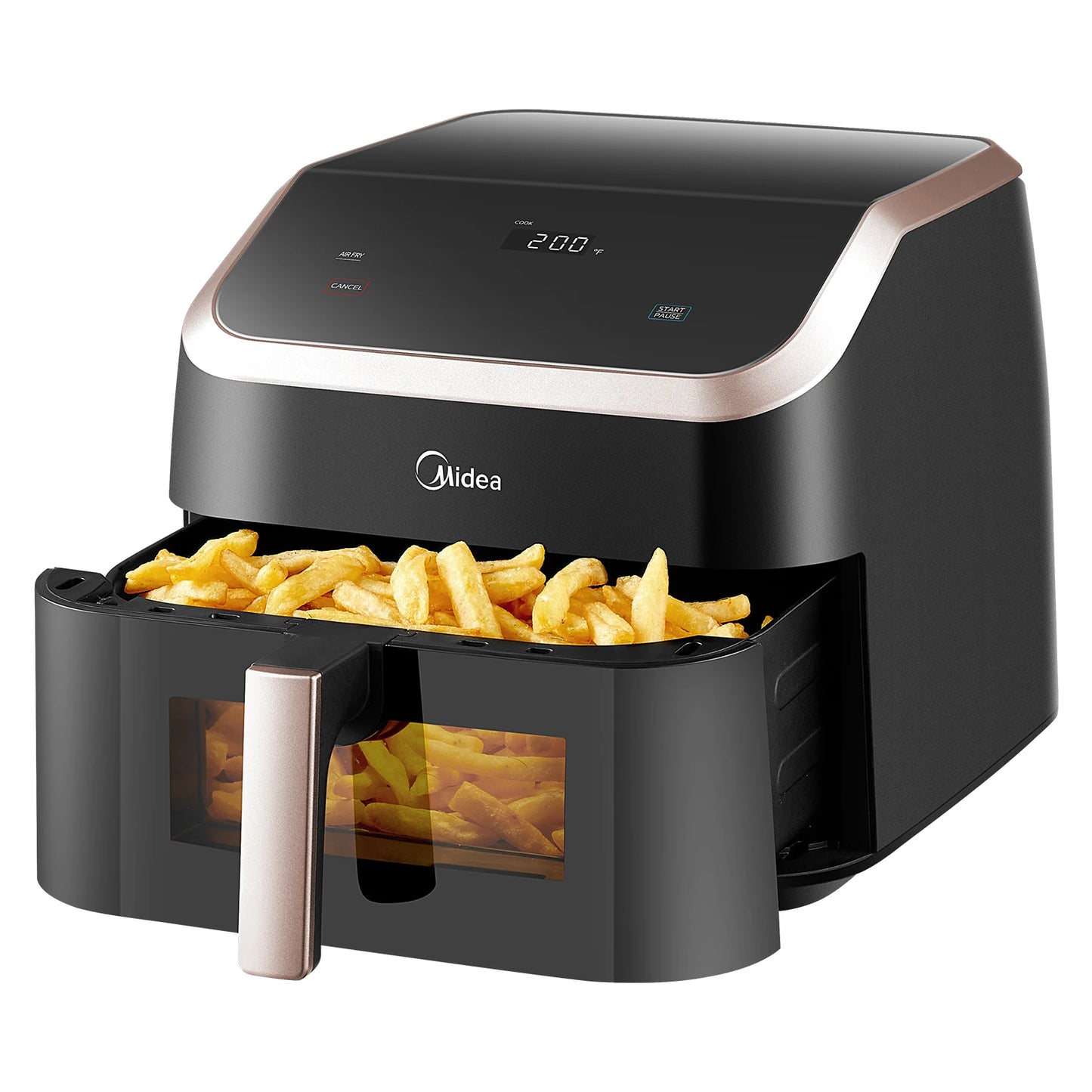 Midea XXL Air Fryer 9 L, 8-in-1, Extra Wide Chambers, Max 200 °C, Fryer without Oil, Grilling, Baking, Roasting, MAD85F9BPK