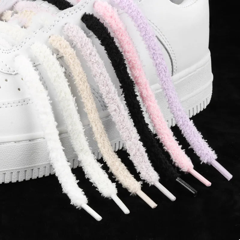 1 Pair New Cute Plush Sneakers Shoelaces Pink White Black Hairy Soft Laces For High-top Canvas Casual Flat Shoes Strings