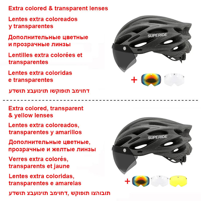SUPERIDE Men Women Cycling Helmet with Magnetic Goggles & Sun Visor Sports Ultralight Road Bike MTB Bicycle Helmet