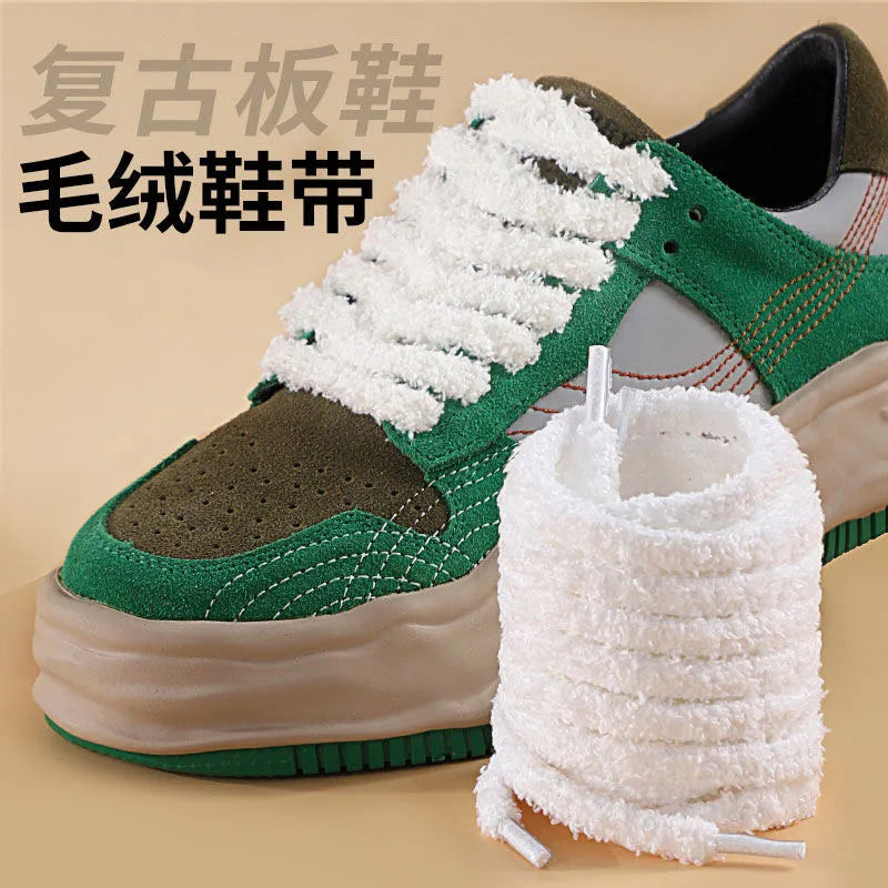 1 Pair New Cute Plush Sneakers Shoelaces Pink White Black Hairy Soft Laces For High-top Canvas Casual Flat Shoes Strings