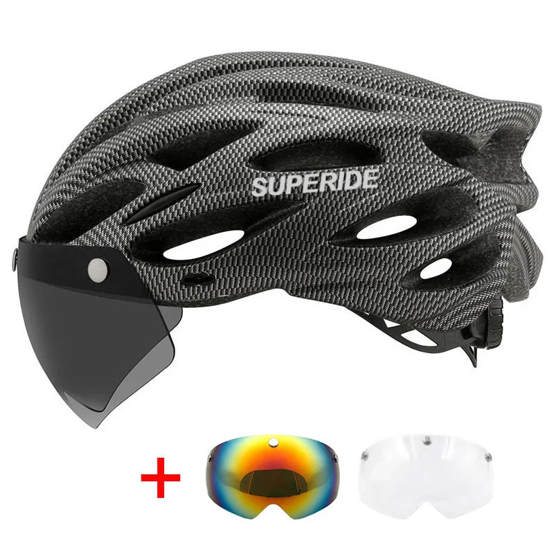 SUPERIDE Men Women Cycling Helmet with Magnetic Goggles & Sun Visor Sports Ultralight Road Bike MTB Bicycle Helmet