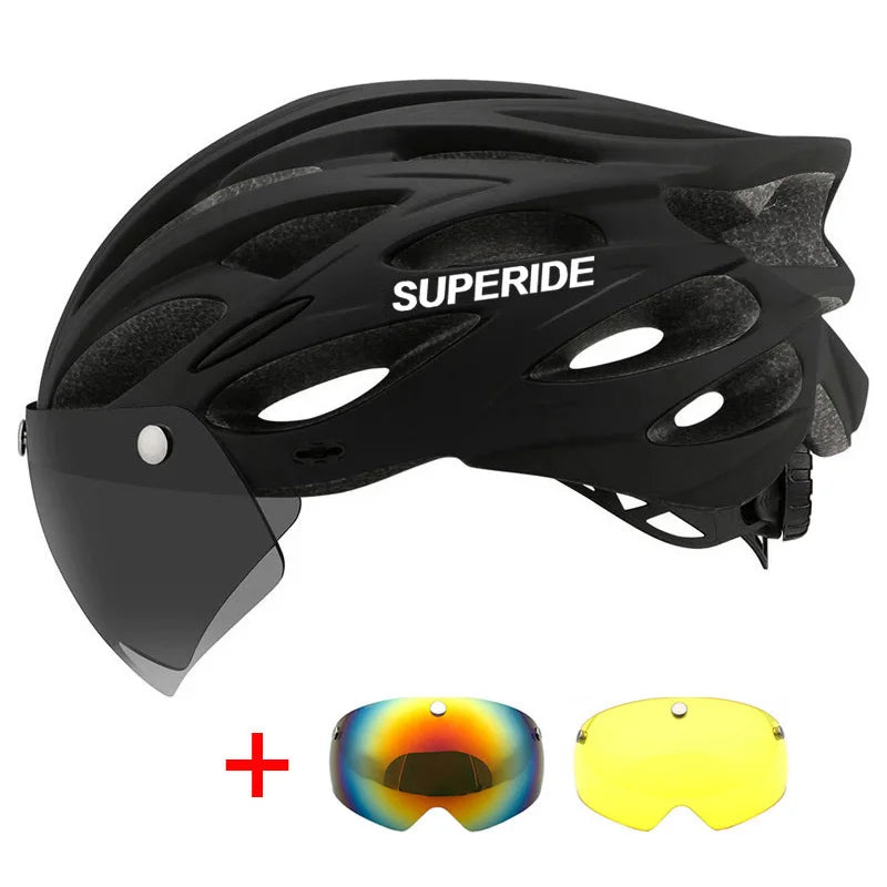 SUPERIDE Men Women Cycling Helmet with Magnetic Goggles & Sun Visor Sports Ultralight Road Bike MTB Bicycle Helmet