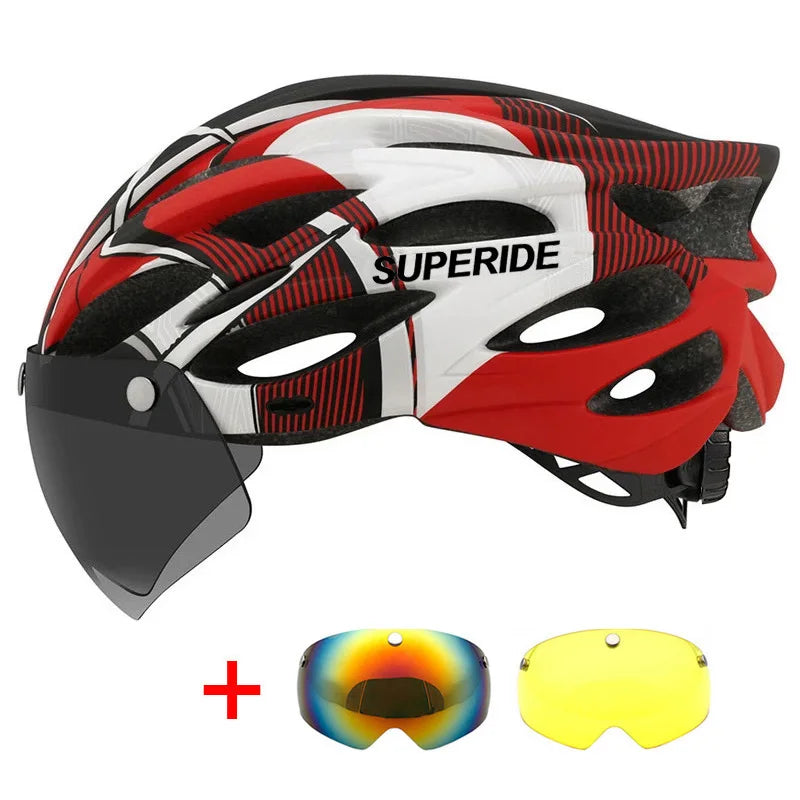 SUPERIDE Men Women Cycling Helmet with Magnetic Goggles & Sun Visor Sports Ultralight Road Bike MTB Bicycle Helmet