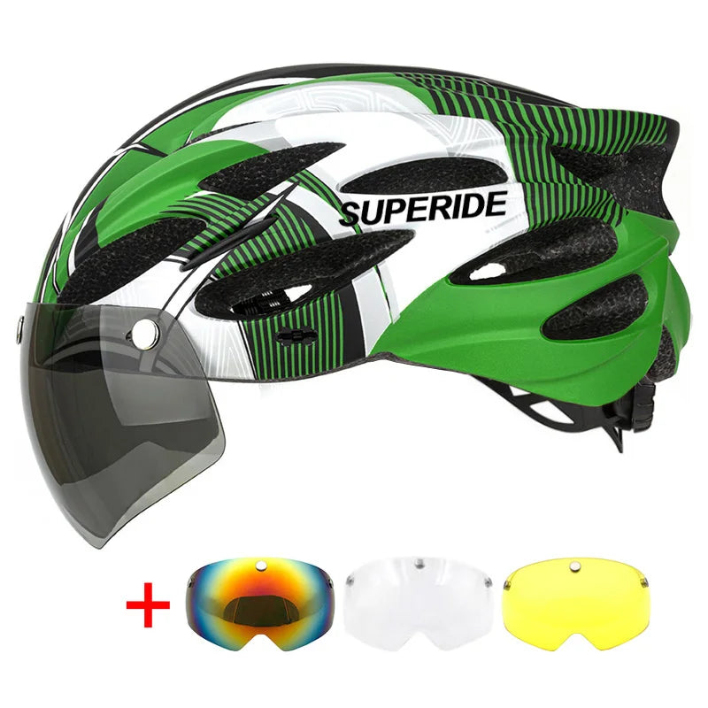 SUPERIDE Men Women Cycling Helmet with Magnetic Goggles & Sun Visor Sports Ultralight Road Bike MTB Bicycle Helmet