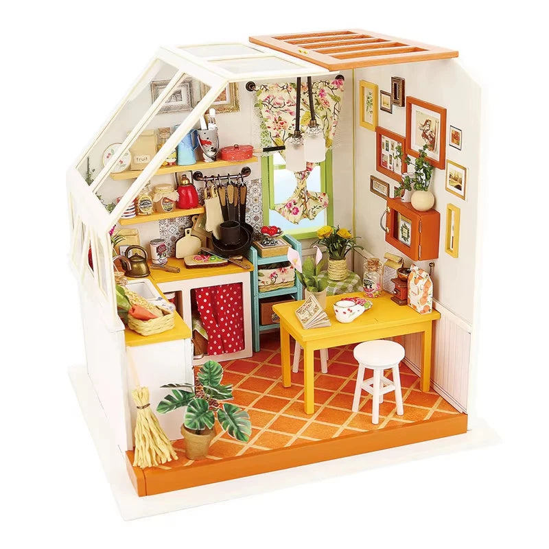 Robotime DIY Doll House with Furniture Children Adult Green Miniature Dollhouse Wooden Kits Assemble Toy Xmas Brithday Gifts