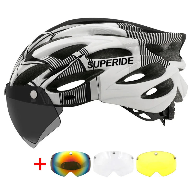SUPERIDE Men Women Cycling Helmet with Magnetic Goggles & Sun Visor Sports Ultralight Road Bike MTB Bicycle Helmet