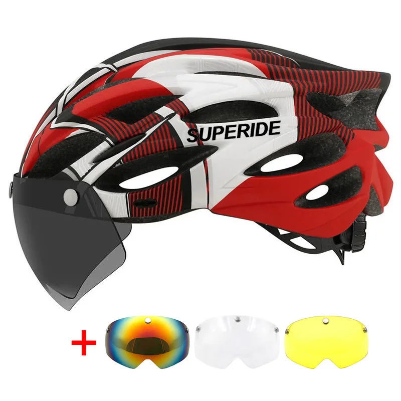 SUPERIDE Men Women Cycling Helmet with Magnetic Goggles & Sun Visor Sports Ultralight Road Bike MTB Bicycle Helmet