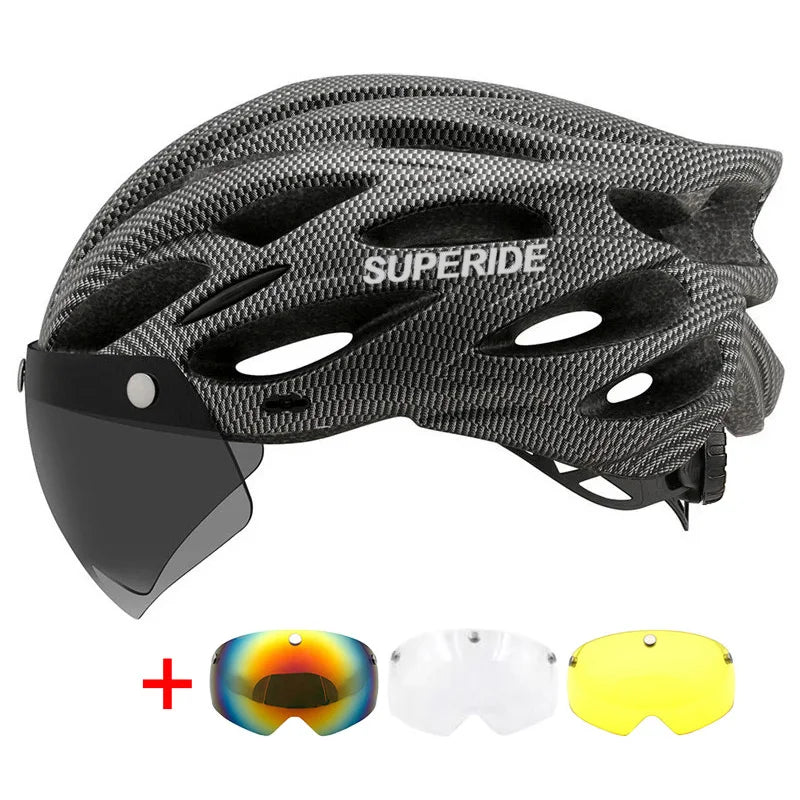 SUPERIDE Men Women Cycling Helmet with Magnetic Goggles & Sun Visor Sports Ultralight Road Bike MTB Bicycle Helmet