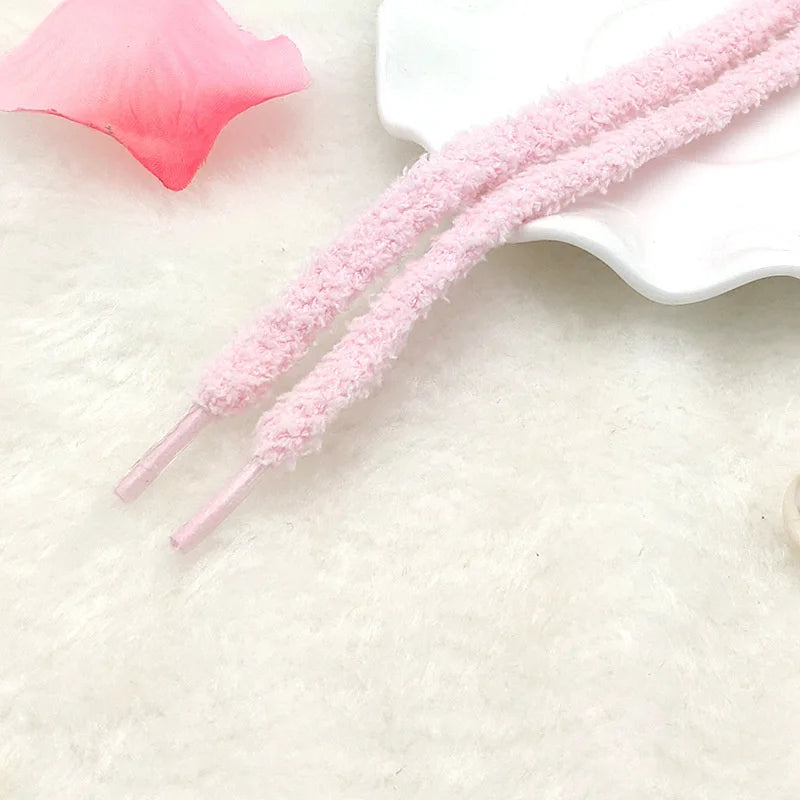 1 Pair New Cute Plush Sneakers Shoelaces Pink White Black Hairy Soft Laces For High-top Canvas Casual Flat Shoes Strings