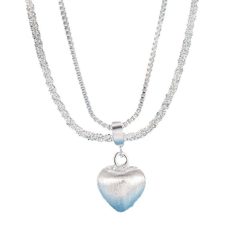 Double Layer Brushed Heart Pendant Necklace For Women High-end Feel Light Luxury Necklace Collarbone Chain Fashion Jewelry