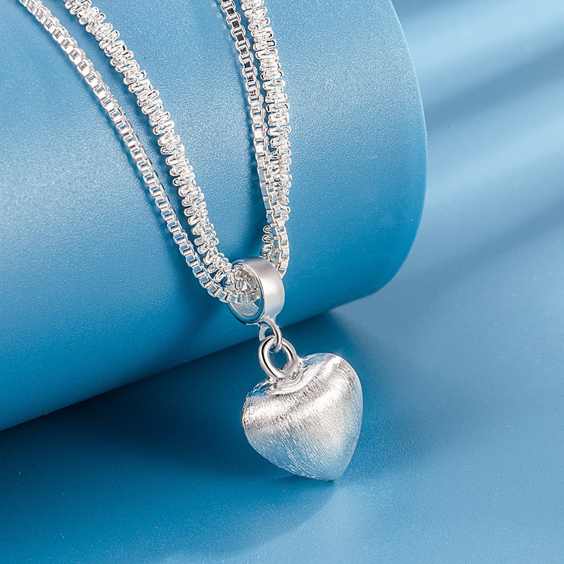 Double Layer Brushed Heart Pendant Necklace For Women High-end Feel Light Luxury Necklace Collarbone Chain Fashion Jewelry