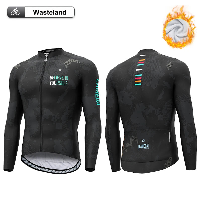LAMEDA Men's Long-sleeved Cycling Jersey Quick Dry Breathable Spring Bicycle Jersey Racing Clothing MTB Jersey Man with Pockets