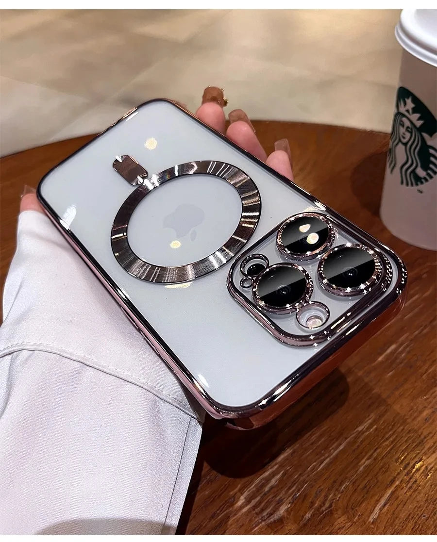 Original Magnetic For Magsafe Plating Clear Case For iPhone 16 15 14 13 12 11 Pro Max Shockproof Silicone Wireless Charge Cover